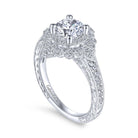 vintage inspired 14k white gold round double halo diamond engagement ring