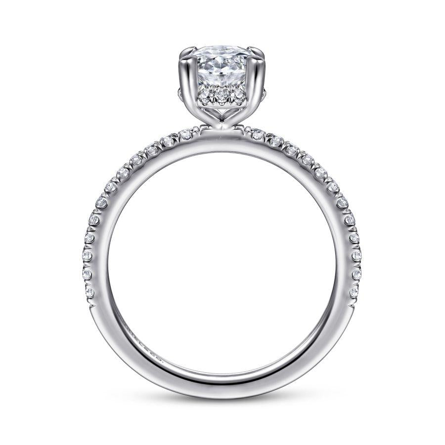 14k white gold hidden halo oval diamond engagement ring