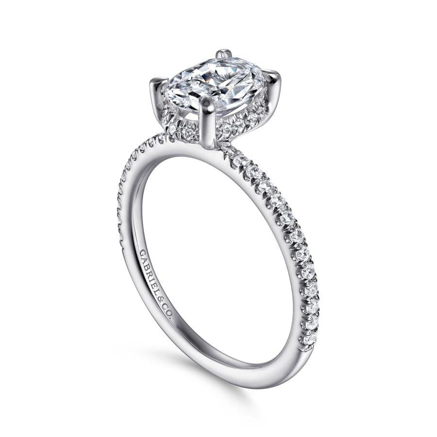 14k white gold hidden halo oval diamond engagement ring