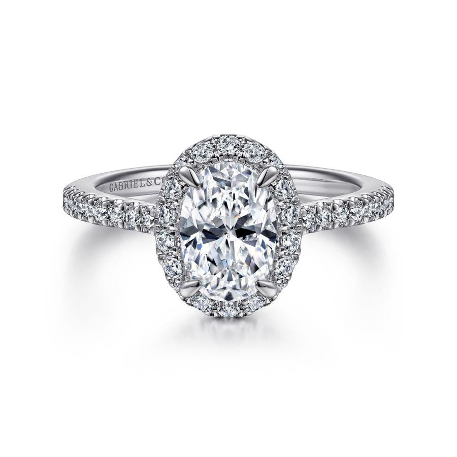 14k white gold oval halo diamond engagement ring