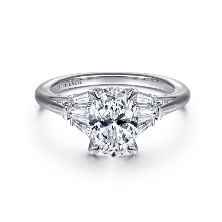 14k white gold oval three stone diamond engagement ring