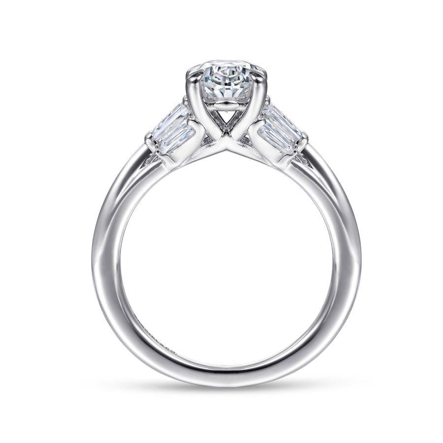 14k white gold oval three stone diamond engagement ring