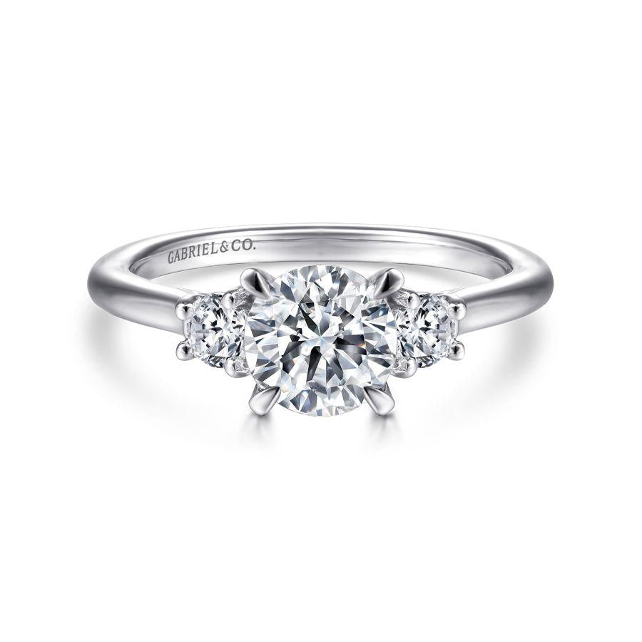 14k white gold round 3 stone diamond engagement ring