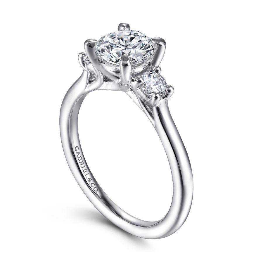 14k white gold round 3 stone diamond engagement ring