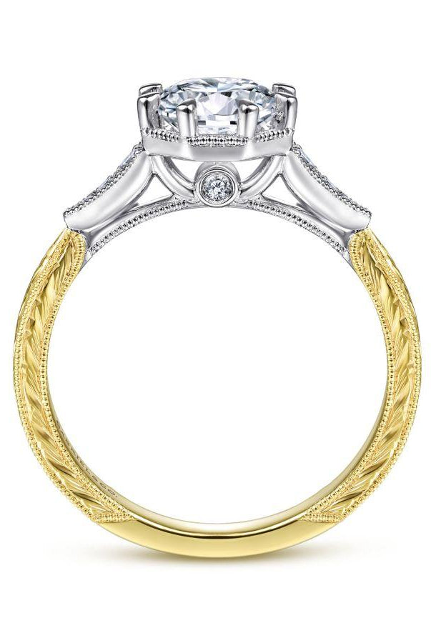 vintage inspired 14k white-yellow gold round diamond engagement ring