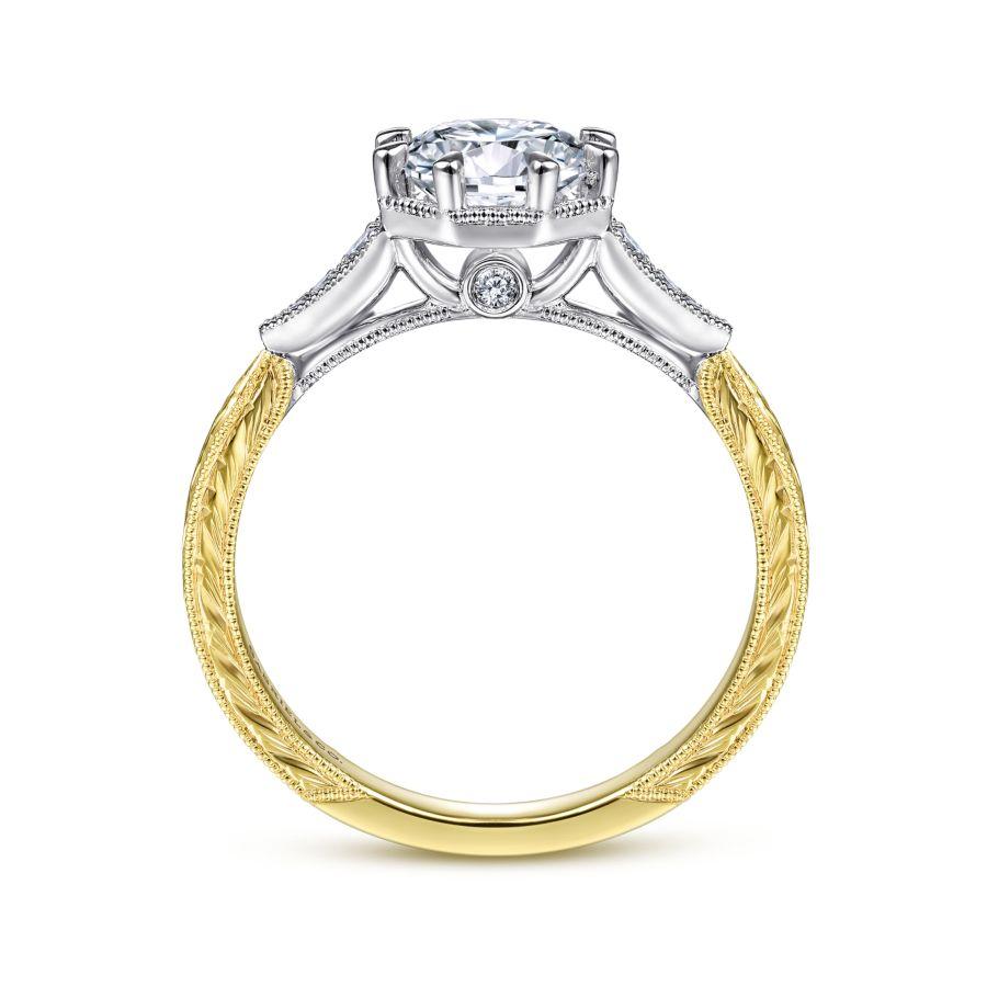 vintage inspired 14k white-yellow gold round diamond engagement ring