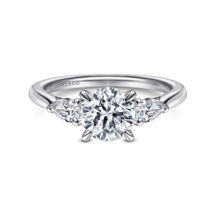 14k white gold round 3 stone diamond engagement ring