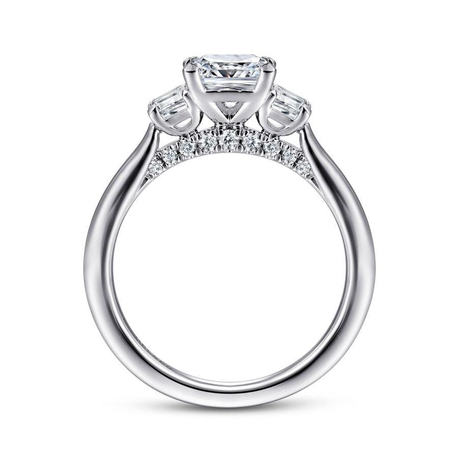 14k white gold princess cut three stone diamond engagement ring