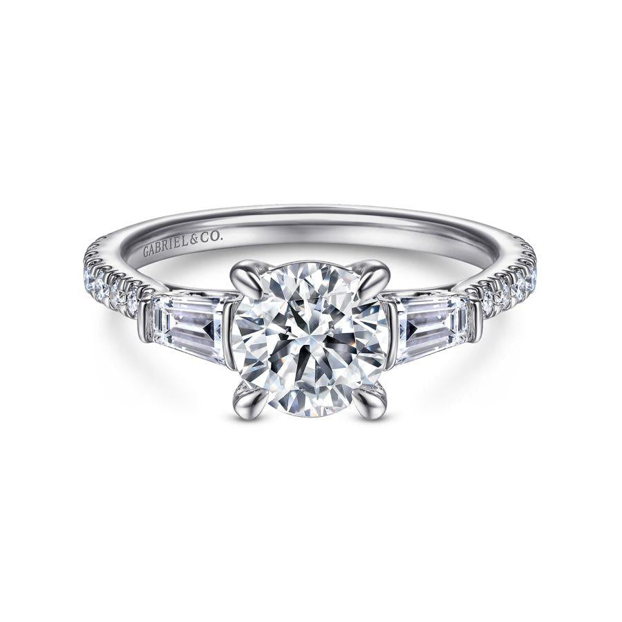14k white gold round 3 stone diamond engagement ring