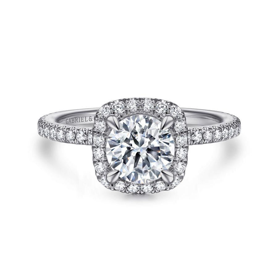 14k white gold cushion halo round diamond engagement ring