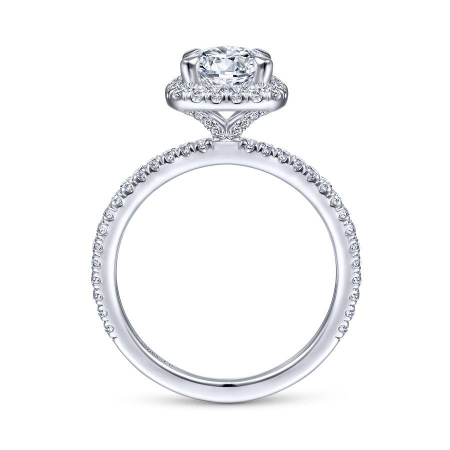 14k white gold cushion halo round diamond engagement ring
