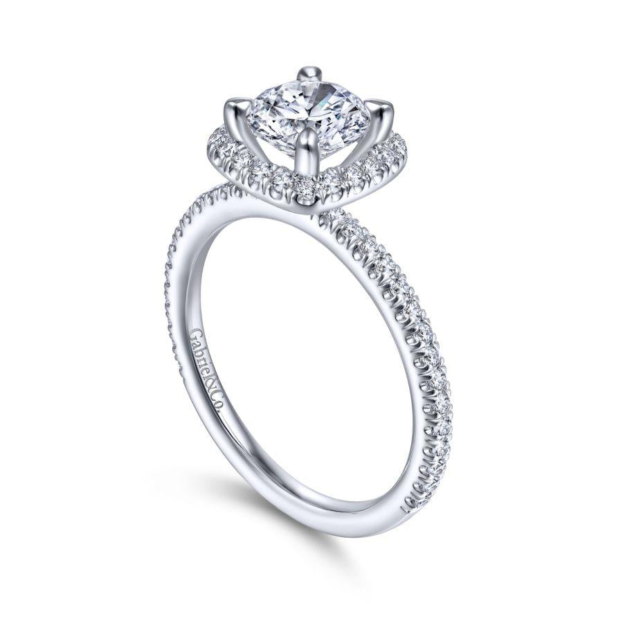 14k white gold cushion halo round diamond engagement ring