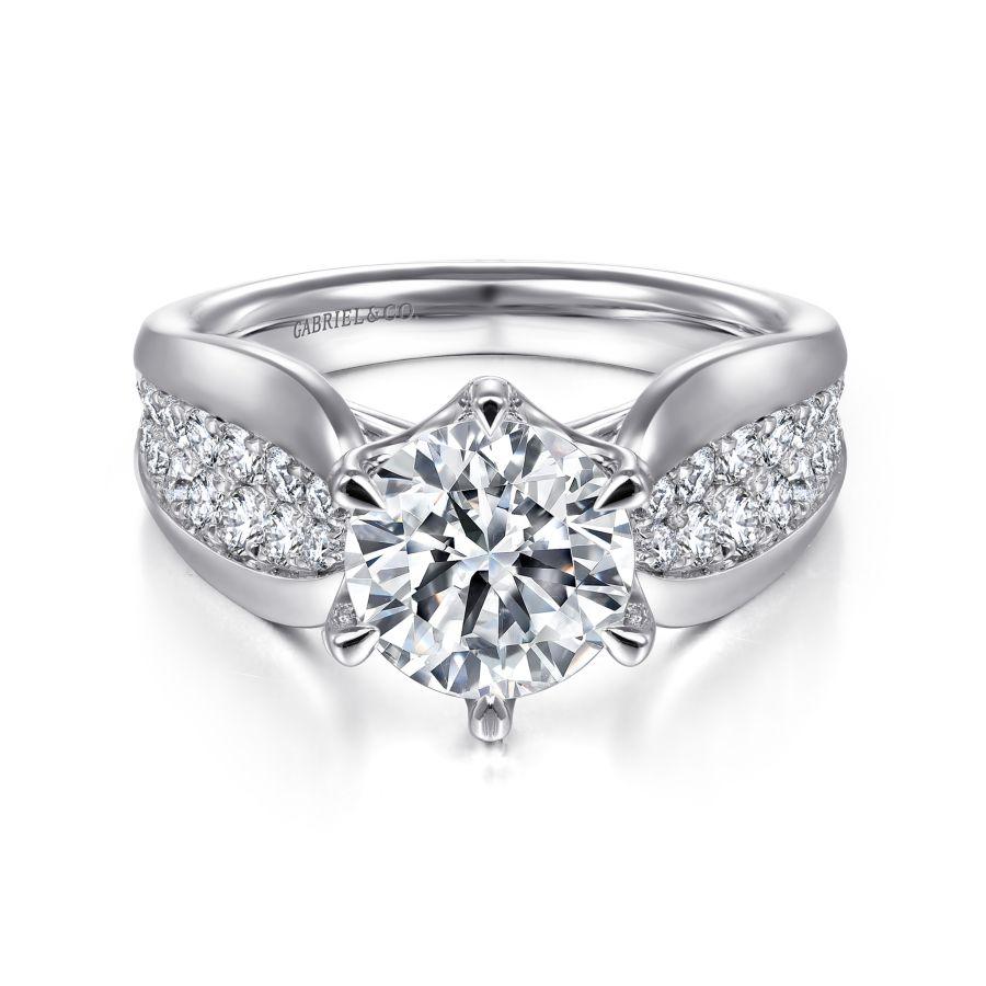 14k white gold wide band round diamond engagement ring