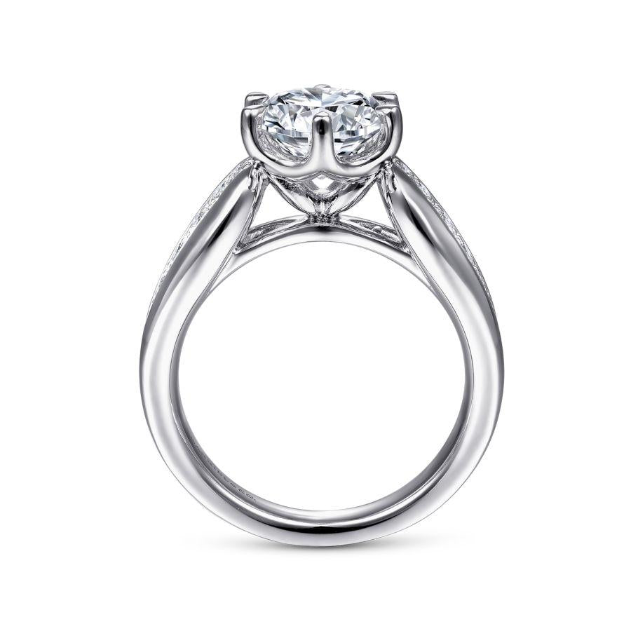 14k white gold wide band round diamond engagement ring