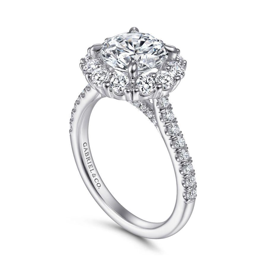 14k white gold round halo diamond engagement ring