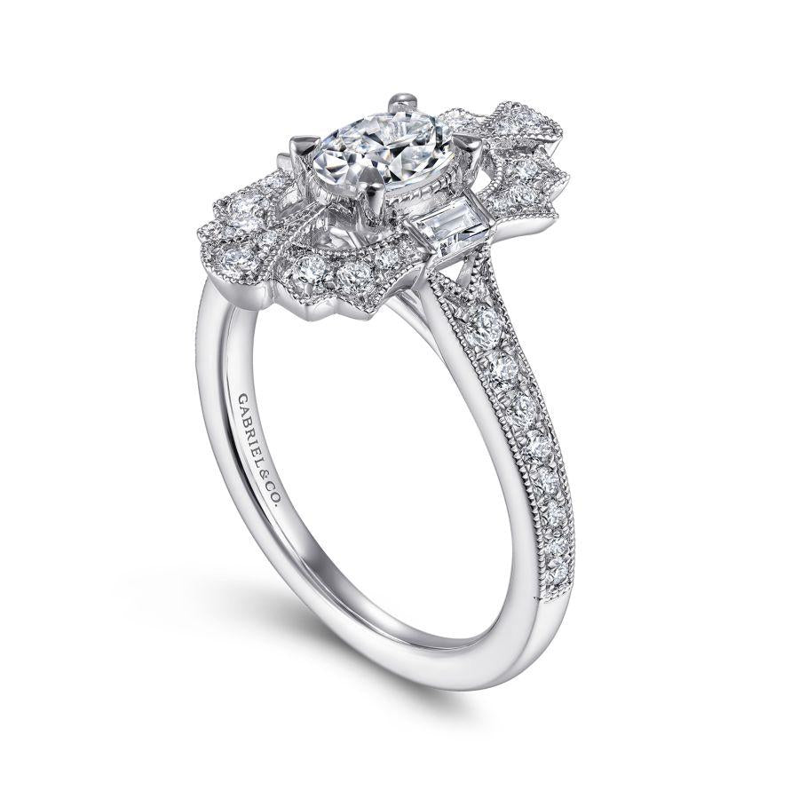 art deco 14k white gold oval halo diamond engagement ring