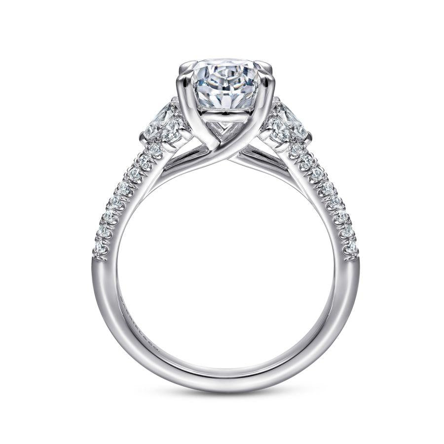 14k white gold oval three stone diamond engagement ring