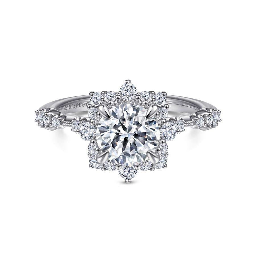 14k white gold fancy halo round diamond engagement ring