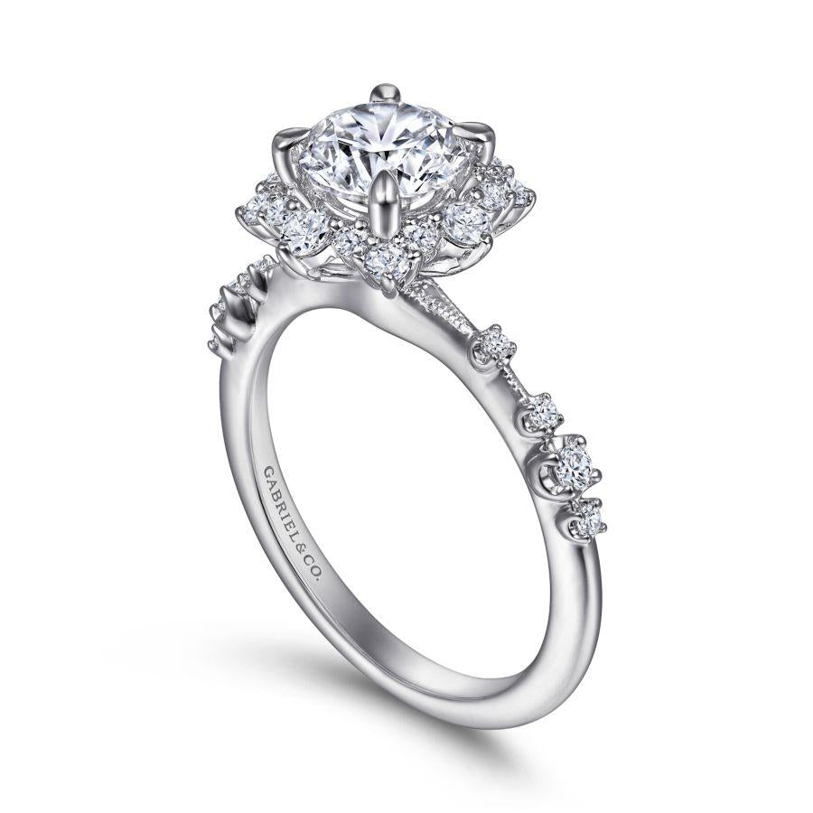 14k white gold fancy halo round diamond engagement ring