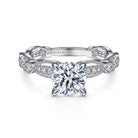 vintage inspired 14k white gold round diamond engagement ring
