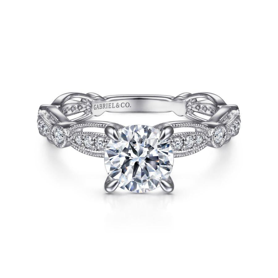 vintage inspired 14k white gold round diamond engagement ring