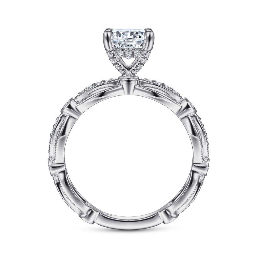 vintage inspired 14k white gold round diamond engagement ring