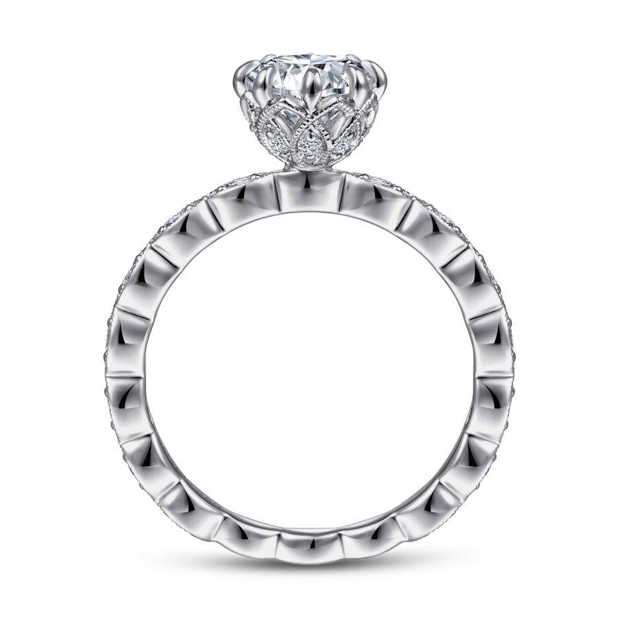 vintage inspired 14k white gold round diamond engagement ring