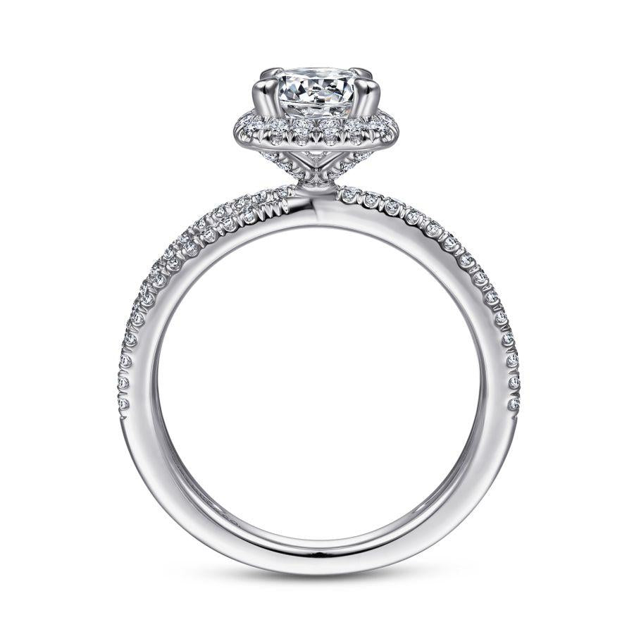 14k white gold cushion halo round diamond engagement ring
