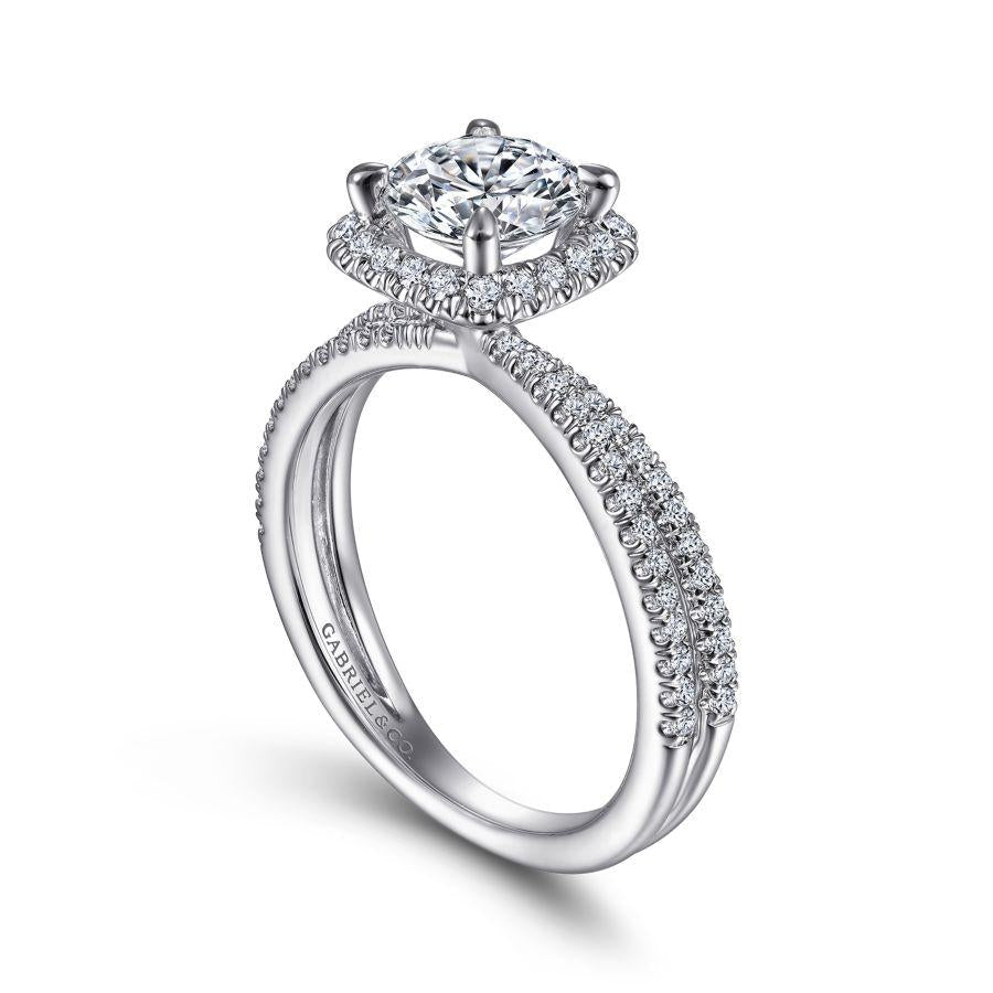 14k white gold cushion halo round diamond engagement ring