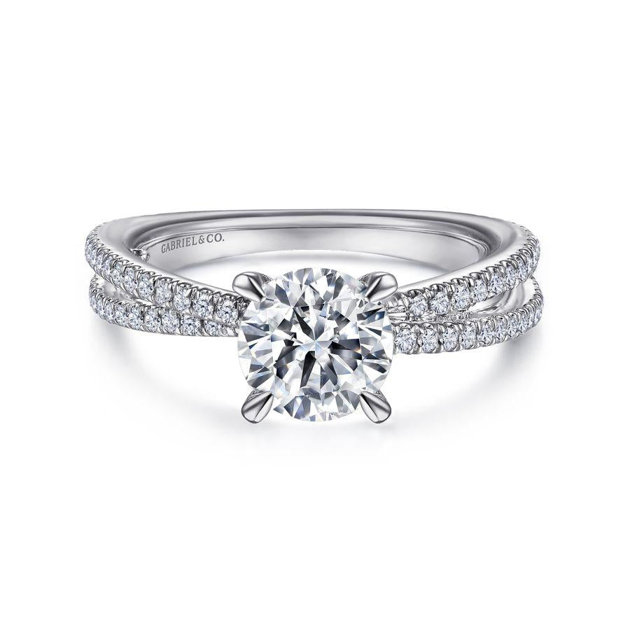 14k white gold split shank round diamond engagement ring