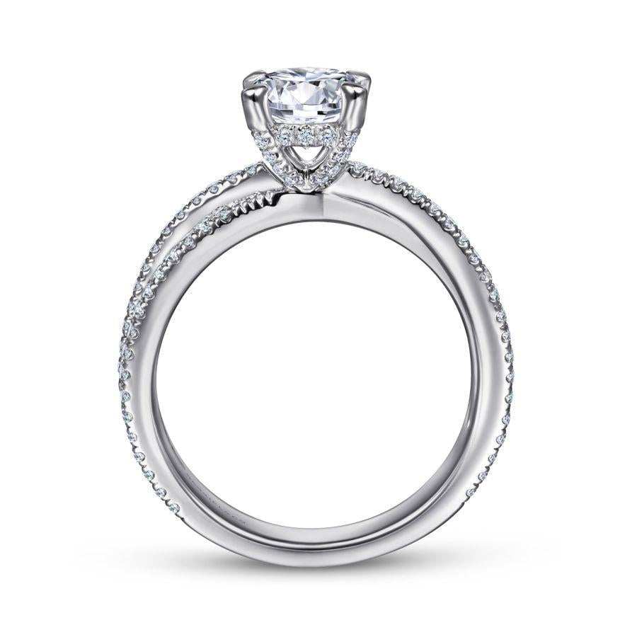 14k white gold split shank round diamond engagement ring