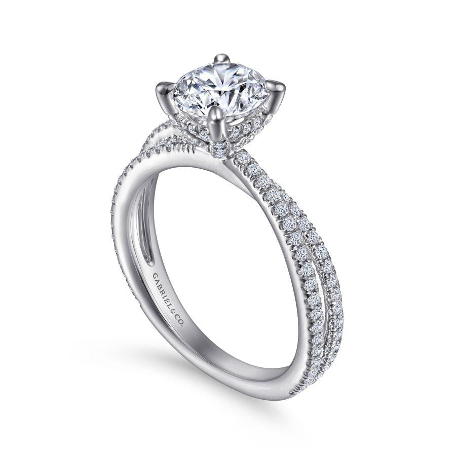 14k white gold split shank round diamond engagement ring
