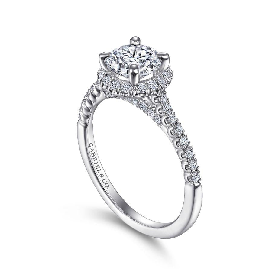 14k white gold round halo diamond engagement ring