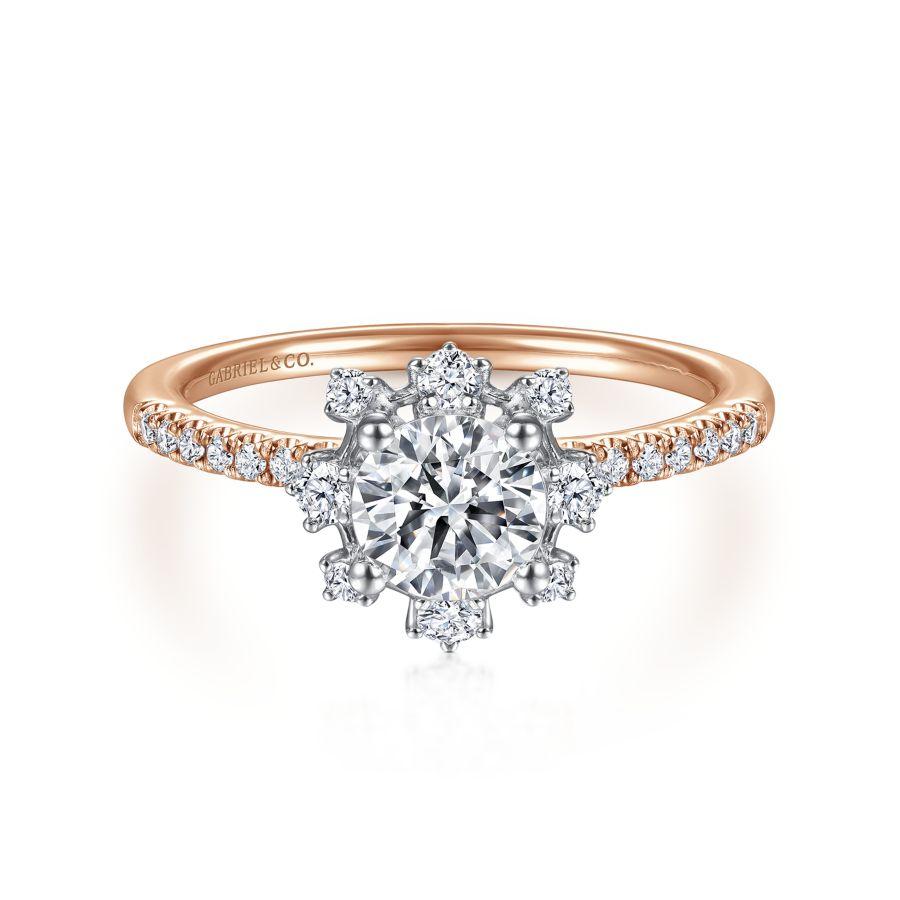 14k white-rose gold round halo diamond engagement ring