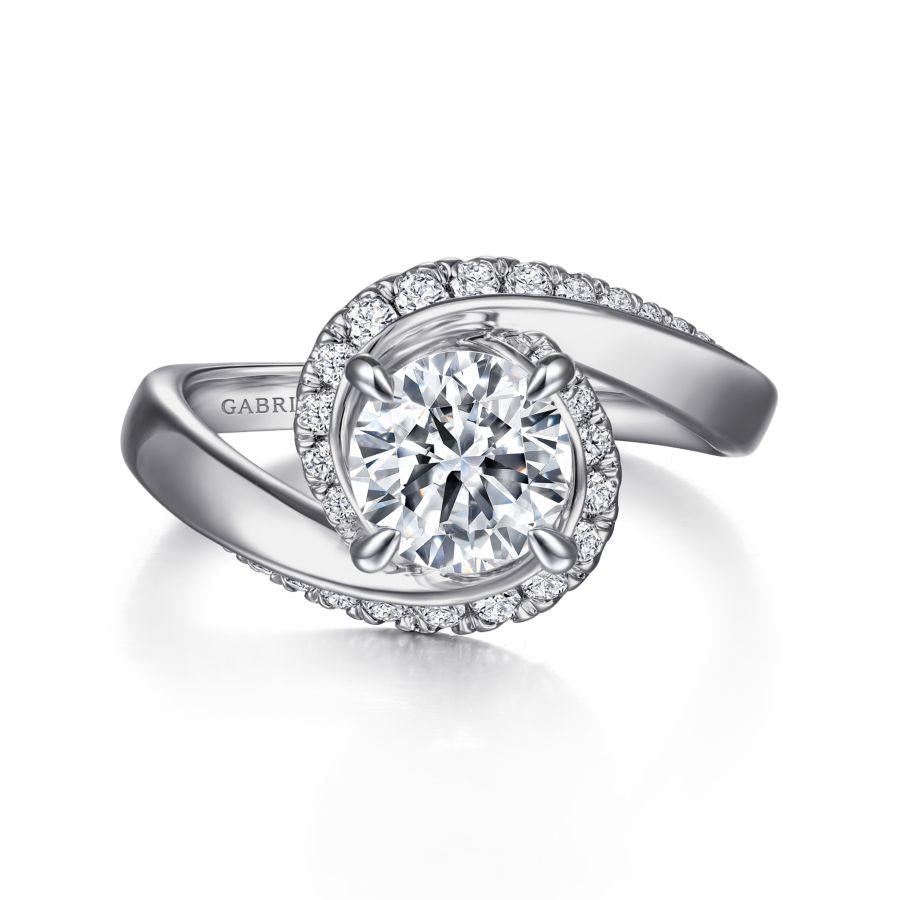 14k white gold bypass round diamond engagement ring