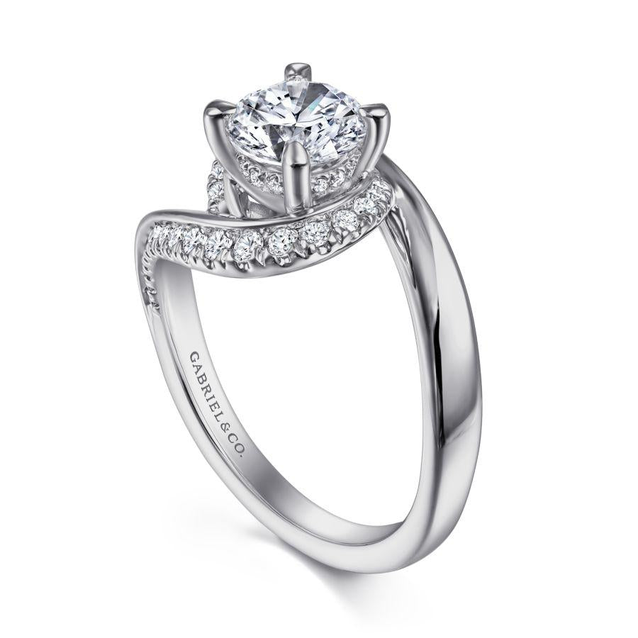 14k white gold bypass round diamond engagement ring