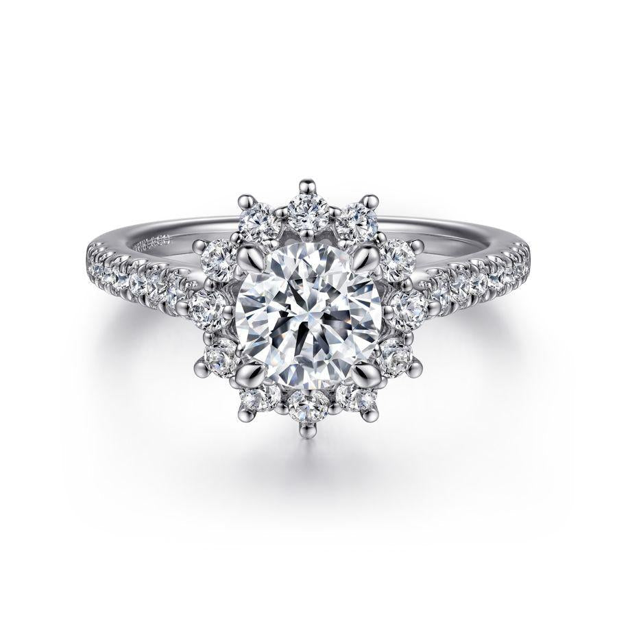 14k white gold fancy halo round diamond engagement ring