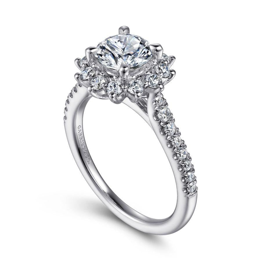 14k white gold fancy halo round diamond engagement ring