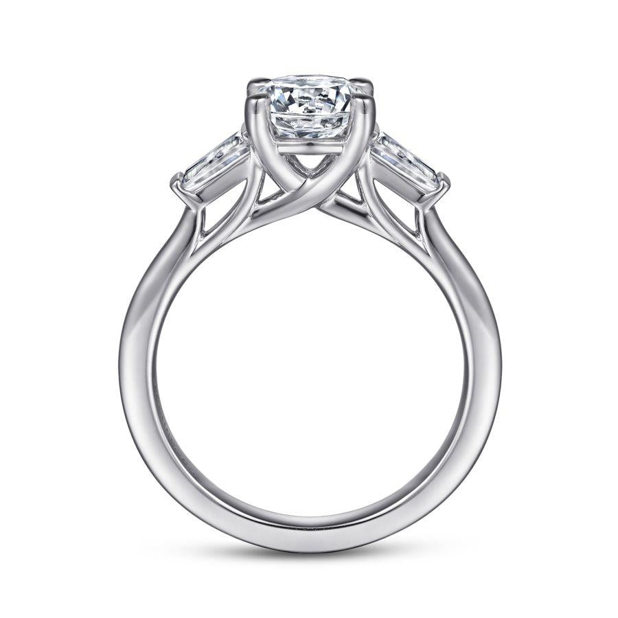 14k white gold round three stone diamond engagement ring