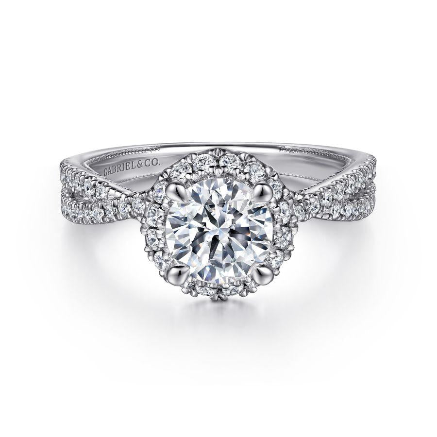 14k white gold round halo diamond engagement ring