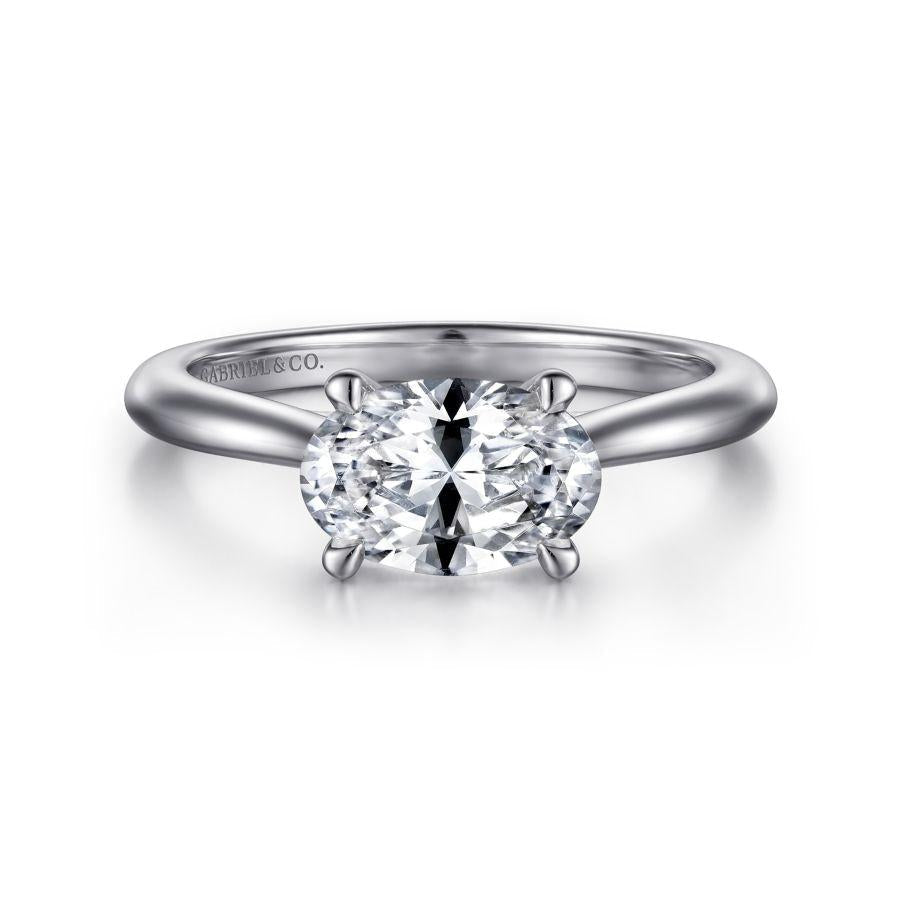 14k white gold horizontal oval solitaire engagement ring