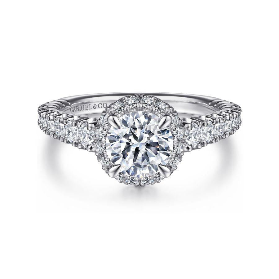 14k white-yellow gold round halo diamond engagement ring
