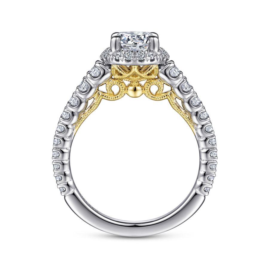 14k white-yellow gold round halo diamond engagement ring