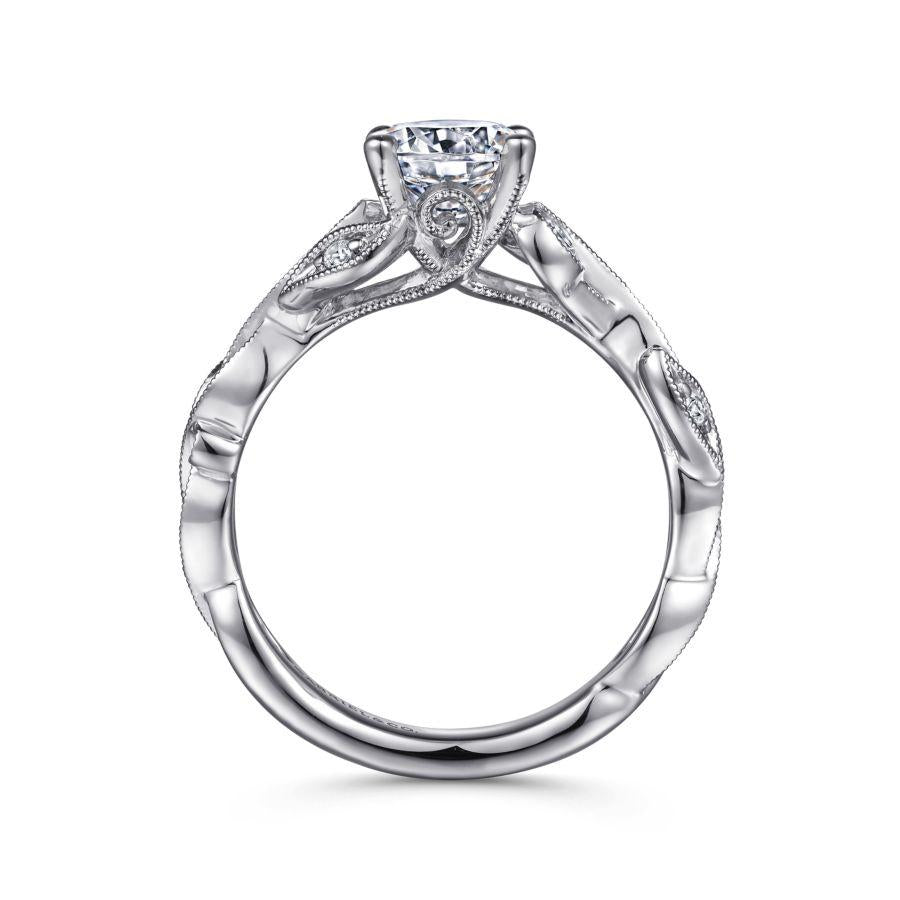 14k white gold floral round diamond engagement ring