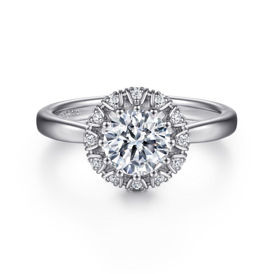 14k white gold round halo diamond engagement ring