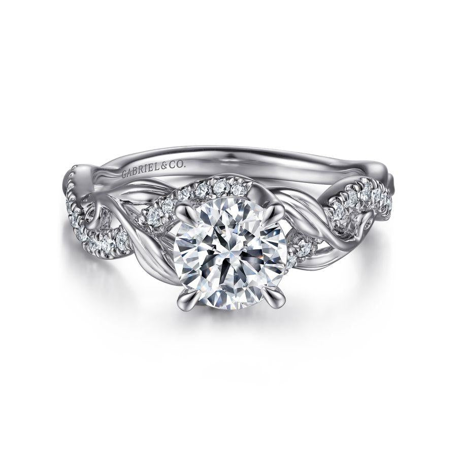14k white gold floral round diamond engagement ring