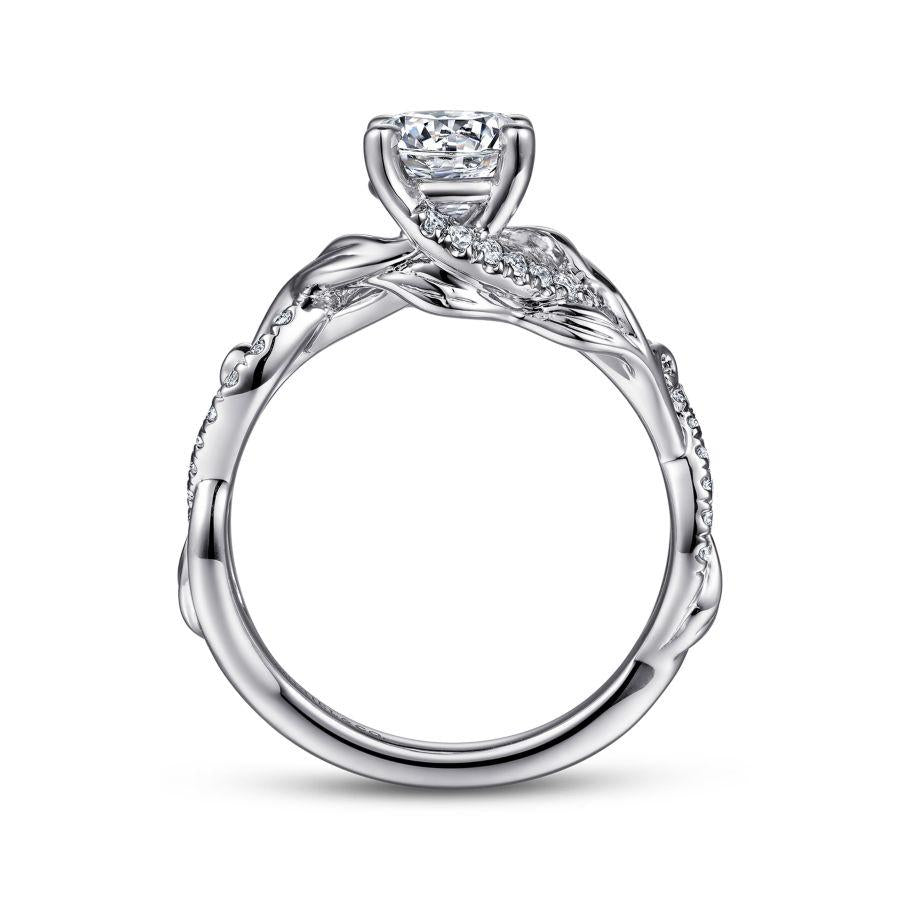 14k white gold floral round diamond engagement ring