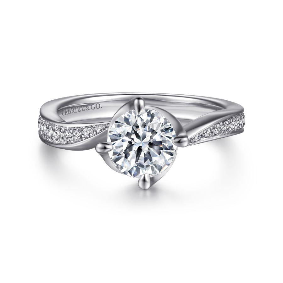 14k white gold bypass round diamond engagement ring