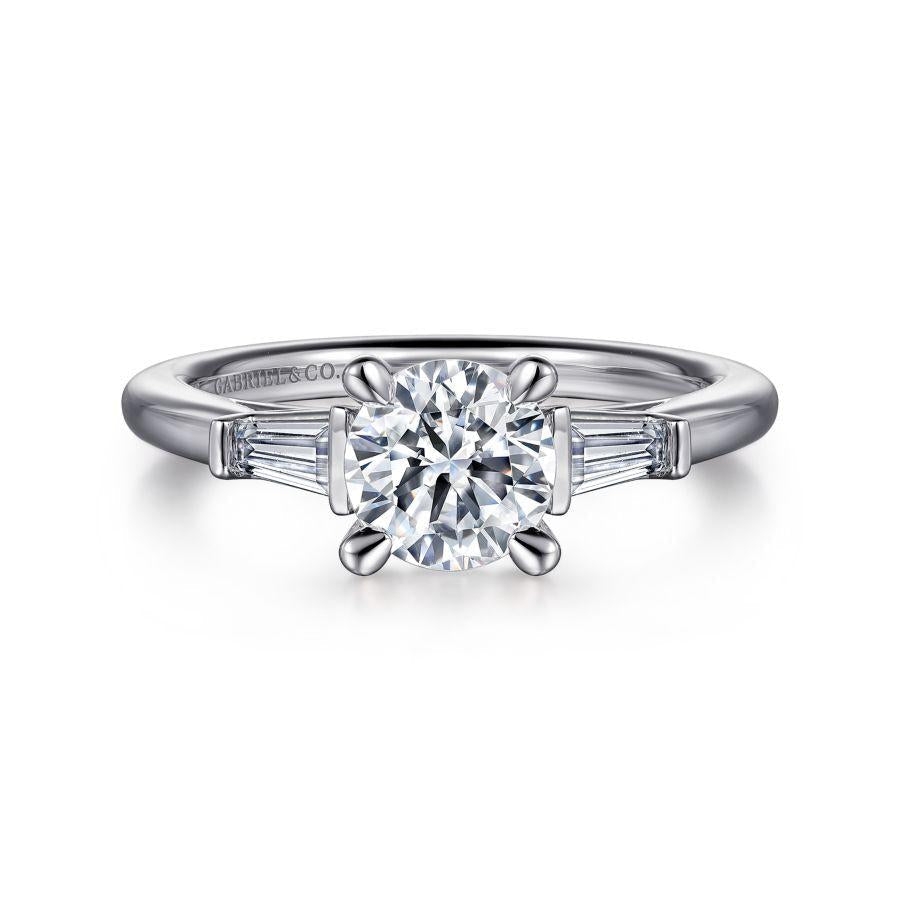 14k white gold round three stone diamond engagement ring