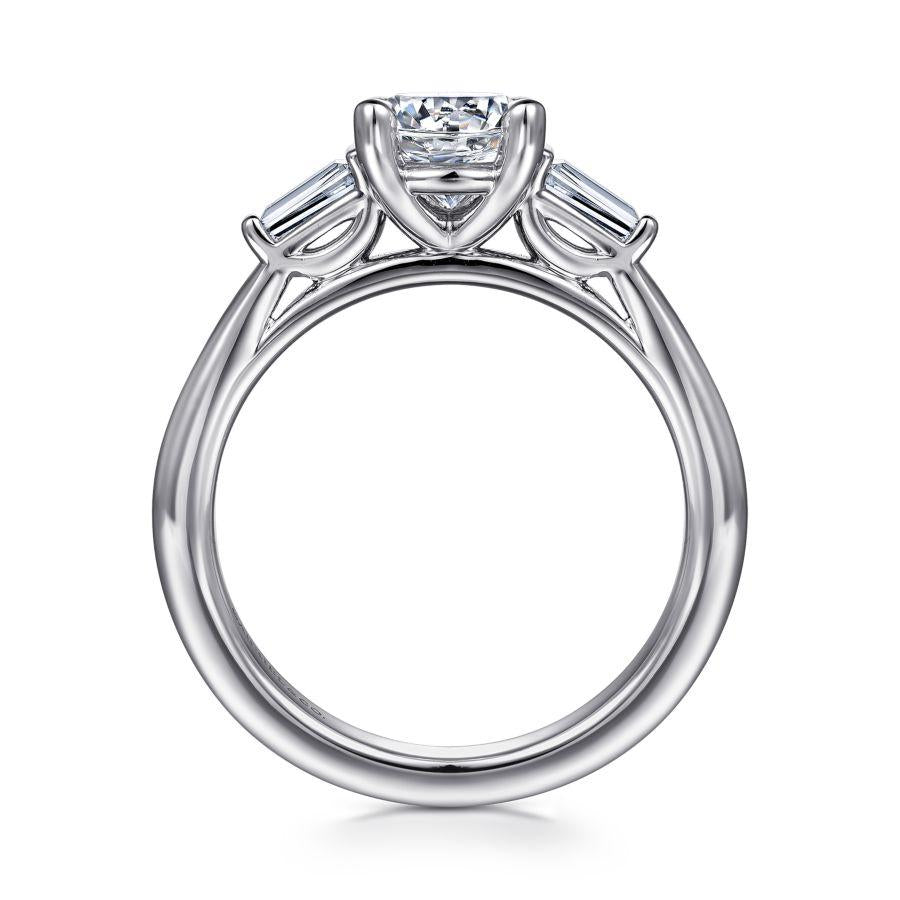 14k white gold round three stone diamond engagement ring
